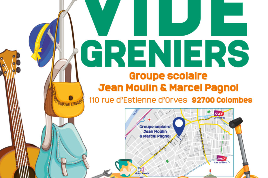 Affiche du vide-grenier Marcel Pagnol - Jean Moulin, soutenu par la Ville de Colombes